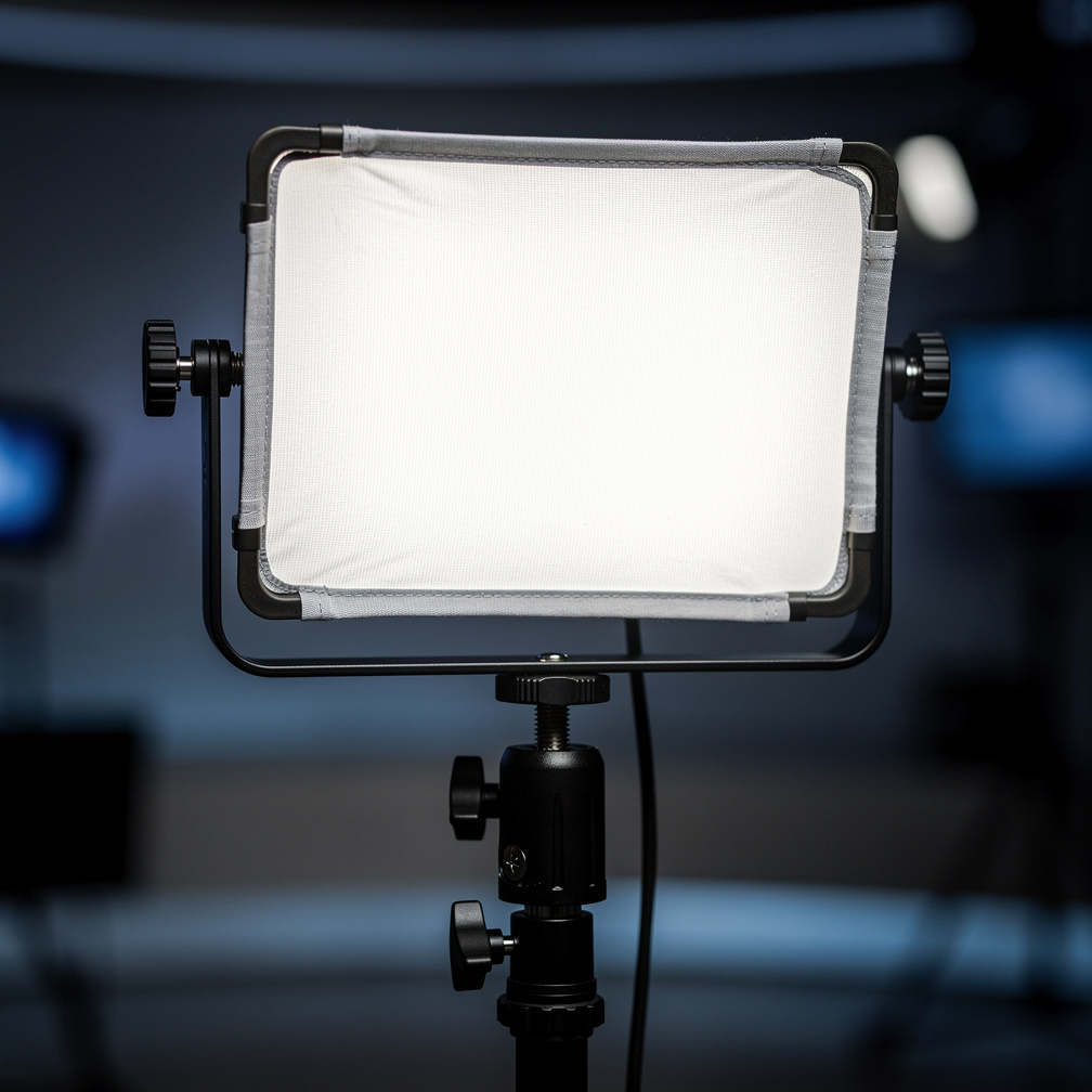 Softbox studio light glowing against a dark background