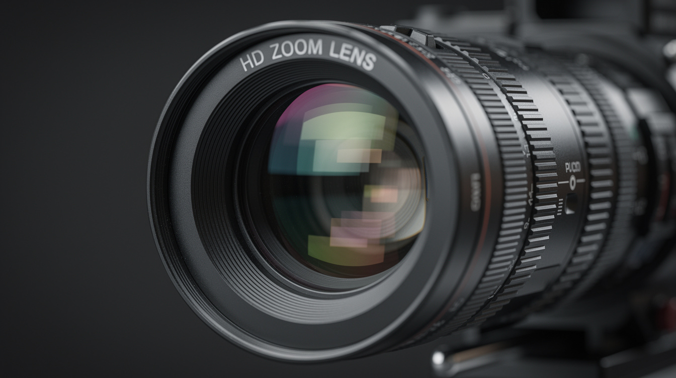Close up of a professional video camera lens during a live recording
